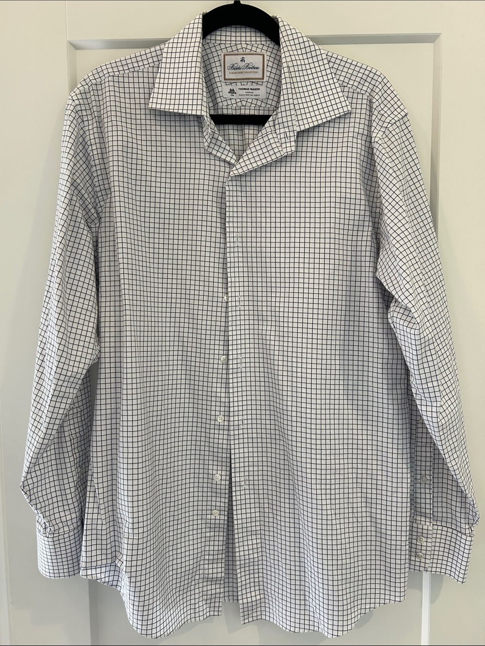 Brooks Brothers White Shirt with Navy/Plum Grid Pattern